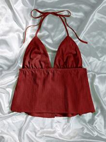 SHEIN Unity 女式绿色抽绳吊带背心，春夏 - 紅色 - 查看 2