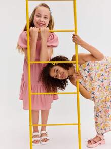 SHEIN Tween Girl Relaxed Casual Floral Print Midi Sleeveless Dress, Comfortable & Minimal - Yellow - View 3