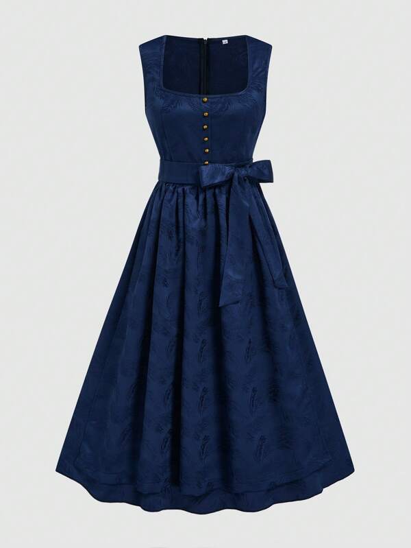Fairmaia Traditional German Solid Color Jacquard Women Dress