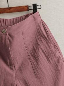 EMERY ROSE 女士休闲简约纯色亚麻口袋短裤，小号 - 藕粉色 - 查看 3