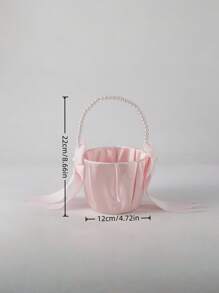 SHEIN 1pc Bow Pearl Wedding Flower Basket - White Bow Flower Basket, Satin Flower Basket, Suitable For Wedding Party Decoration, New Year Gift