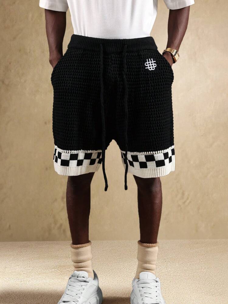 Knitted Basketball Shorts Checkerboard Pattern