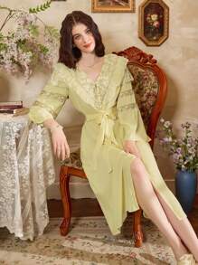 Côtesoire 复古宫廷风格优雅女士长袍 - 黃色 - 查看 6