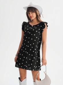 SHEIN LUNE 印花荷葉邊連衣裙