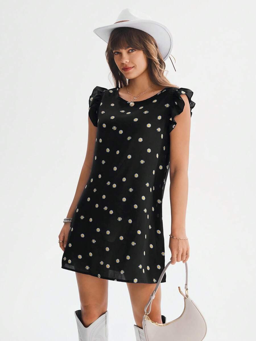 SHEIN LUNE 印花荷葉邊連衣裙