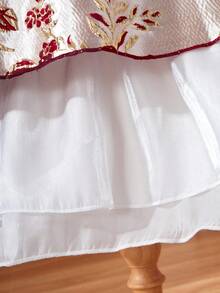 Tween Girl Multi Layered Ruffled Sleeve Jacquard Elegant Organza Princess Dress, For Party, Celebration, Holidays - Multicolor - View 4