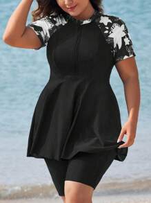 Swim Mulvari Plus Size Loose Floral Print Tankini Swimsuit Plus Size Beach Dress For Summer Beach Vacation