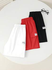 3 Pc Teenboy's Loose Casual Woven Shorts Multi-Color Set,Solid Basic Versatile Sports Workwear Summer Streetwear Suitable For Spring And Summer - Multicolor - View 2