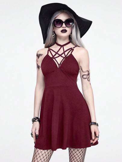 Goth Vestido corto de verano para mujer de unicolor y estilo gótico sexy