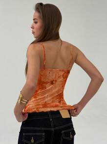 Aloruh Elegant Flower Printed Slim Fit Camisole, Summer - Orange - View 2