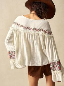 Bohemela 女士V领刺绣休闲度假衬衫