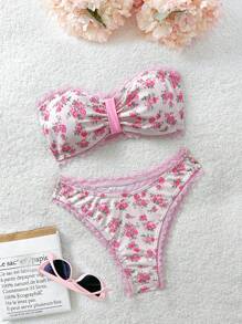 Soleia 全新碎花比基尼套装，清爽度假风露肩圣诞上衣，适合学校返校服装，女士返校秋季服装，哥特女装，俱乐部服装，女士性感万圣节服装，外出服装，音乐会服装，乡村音乐会服装 - 彩色 - 查看 1