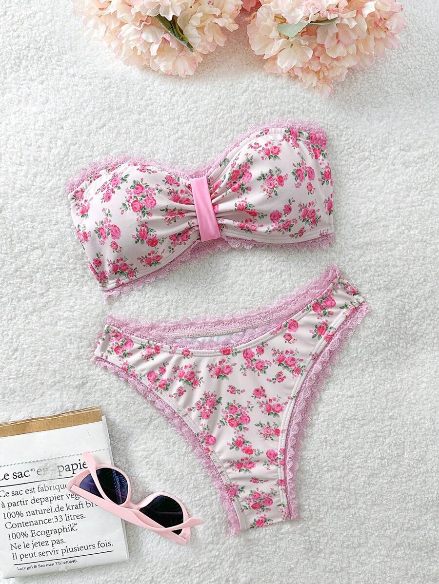 Soleia 全新碎花比基尼套装，清爽度假风露肩圣诞上衣，适合学校返校服装，女士返校秋季服装，哥特女装，俱乐部服装，女士性感万圣节服装，外出服装，音乐会服装，乡村音乐会服装 - 彩色 - 查看 1