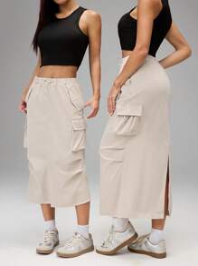 SHEIN PETITE 女士休闲前系宽腰带简约清凉感抗皱速干工装裙适合度假