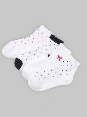 4 Pairs Bowknot Women Short Socks, Fashion And Versatile School Style Sports Socks For Spring & Autumn