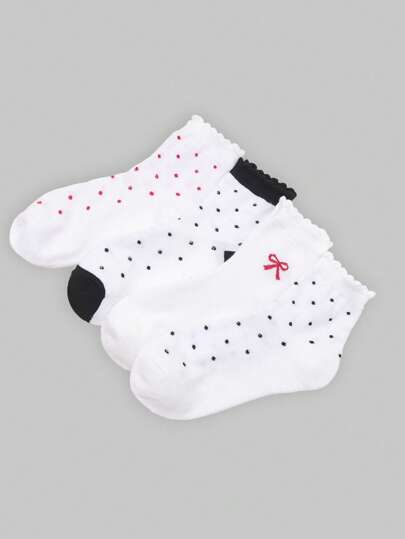4 Pairs Bowknot Women Short Socks, Fashion And Versatile School Style Sports Socks For Spring & Autumn