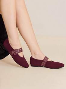 MOTF PREMIUM 复古玛丽珍鞋舒适休闲芭蕾平底鞋 ANCHORA 红色女士春夏全季 - 酒紅色 - 查看 2