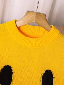 SHEIN 1 chiếc áo nỉ cổ tròn tay dài in hình mặt cười mềm mại, thoải mái cho bé trai tuổi mới lớn, thích hợp mặc thường ngày, hàng ngày, đi chơi, đi học, tụ họp, ngày lễ, giáng sinh, năm mới, mùa xuân, mùa hè, mùa thu, mùa đông - Màu vàng - Xem 4