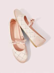 CUCCOO DOLLMOD Women Satin Rhinestone Diamond Decor 1cm Block Heel Flat Slip-On Fashion Loafers, Pink - Baby Pink - View 9