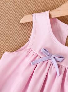 Genkimix Kids Vestido casual de media pantorrilla para niñas con contraste de color, decoración de moño sin mangas - Multicolor - Ver 5