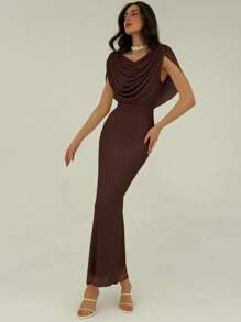 Aloruh Women's Summer Elegant Romantic Fitted Long Dress - Brown - View 7