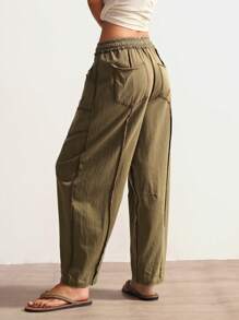 Bohemela Boho Casual Solid Color Knitted Low Waist Loose Washed Straight Leg Pants For Women Loose Pants Oversized Pants Women Pants For Summer Khaki Pants Paperbag Waist Pants