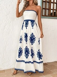 SHEIN Clasi 复古剪裁口袋无袖长裙，休闲夏日 - 藍色 - 查看 6