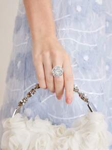 MOTF PREMIUM ANILLO ABIERTO ELEGANTE CON ESTAMPADO FLORAL EN 3D - Plateado - Ver 1