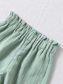 SHEIN Genkimix Kids 3pcs/Set Young GirlCasual Striped Textured Woven Double Layer Ruffle Camisole & Elastic Waist Ruffle Hem Shorts, Available In Beige, Green And Purple, Suitable For 4-7 Years Old Outdoor Sports & Casual Wear Summer Two Piece Set For Girls Girls Coord Sets Girl Short Sets With Tank Top Toddler Girl Summer Outfits Kids Summer Two Piece Set Summer Holiday