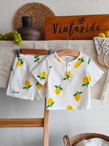 Vintaside Kids 2-delige set met schattige watermeloenprint, T-shirt met korte mouwen en shorts voor babyjongens, casual