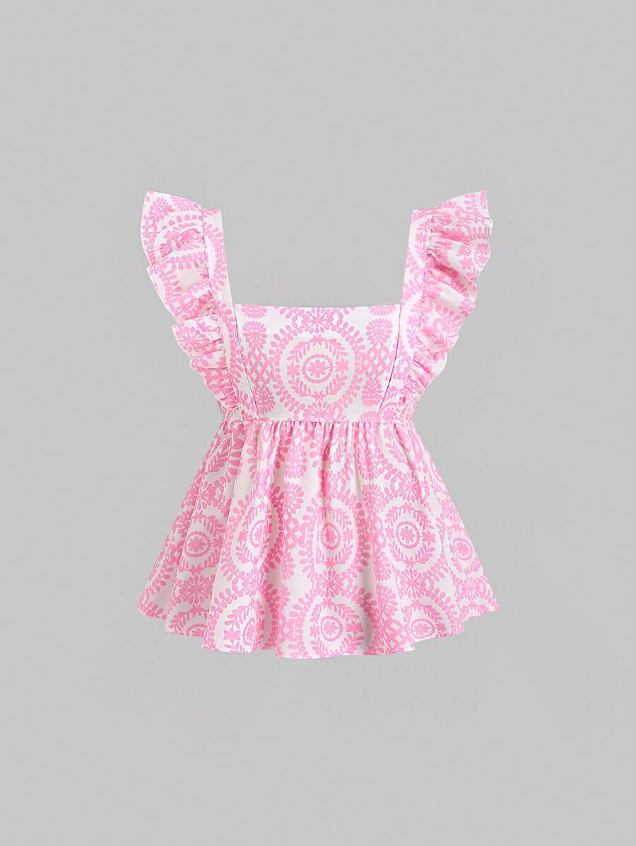 Sweetra Áo cánh tay bo eo cổ vuông cổ điển dành cho nữ, áo sơ mi ngày lễ mùa hè giản dị thời trang - Hồng - Xem 1