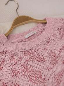 EURMUSE 纹理针织柔粉色毛衣，简约时尚，适合夏季 - 粉色 - 查看 5