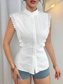 SHEIN LUNE 女士时尚精致优雅浪漫刺绣度假衬衫 - 白色 - 查看 5