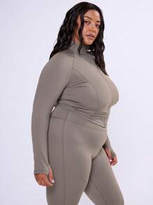 MUSERA Women Plus Size Solid Color Sports Jacket Gym Fitness - Mocha Brown - View 5