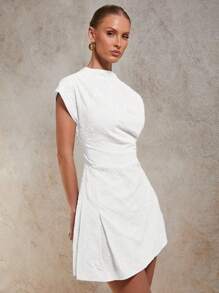 COSMINA 女士纯色优雅短袖迷你连衣裙 - 白色 - 查看 4