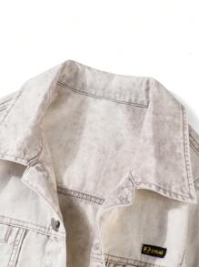 Chillumni 1件男士纽扣口袋宽松休闲牛仔夹克，秋季款 - 灰色 - 查看 3