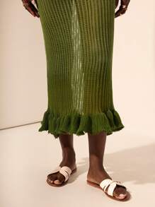 Zivah 2025新款夏季休闲度假沙滩度假日常约会辣妹风性感欧美女主针织镂空纹理感抹胸修身下摆垂坠染工艺白绿渐变钩编毛线裙长裙包臀裙修身裙女士毛衣连衣裙 - 白色 - 查看 9