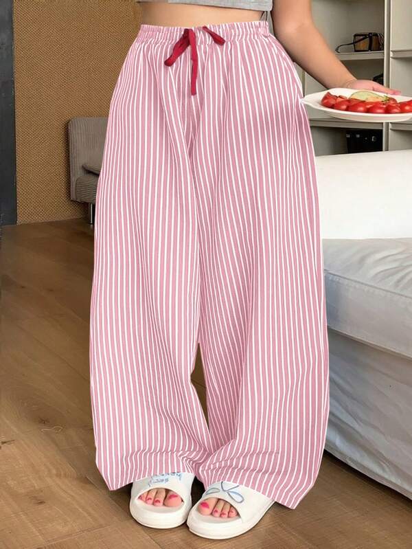 Dazy Plus Loose Elastic Waist Striped Drawstring Pajama Pants, All Season