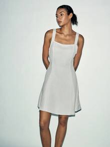 Lumivelle Women Solid Color Simple Sleeveless Casual Dress - Apricot - View 3