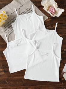 4 件套青少年女孩蕾丝边休闲吊带背心汗衫白色背心女童返校时尚 - 白色 - 查看 1