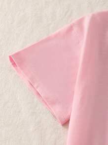 SHEIN Explorewe 2件套女童字母印花宽松休闲T恤和撞色数字印花休闲短裤，2025夏季返校季儿童学院风套装和运动服 - 粉色 - 查看 5