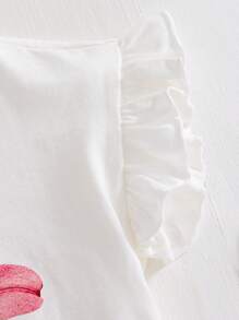 SHEIN Maglietta comoda a maniche corte con balze e fantasia floreale per ragazze, stile casual