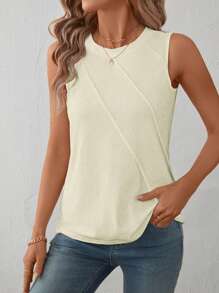 EMERY ROSE Top de punto sin mangas de cuello redondo casual para mujer, para primavera/verano