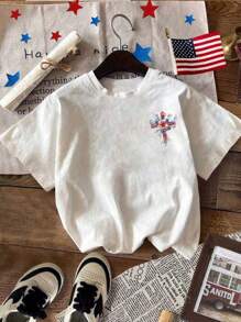 INAWLY Tricou cu mânecă scurtă cu imprimeu de steag american și fundă, 4 iulie