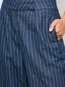 AiiRZ Pinstripe Wide Leg Palazzo Pants High Waist Linen Feel Office Work Professional Bottoms Classic Business Casual Trousers - Blue - View 4