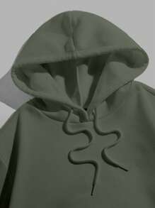 EURMUSE 100%Cotton Men's Hooded Sweatshirt With Pocket And Drawstring - Army Green - View 3