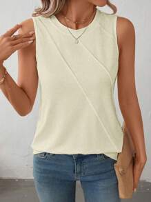 EMERY ROSE Top de punto sin mangas de cuello redondo casual para mujer, para primavera/verano