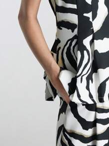 Ontre 2025 New Urban Style Zebra Print Pattern Elastic Waistband Pants For Women, Daily Wear Spring & Summer - Black - View 7