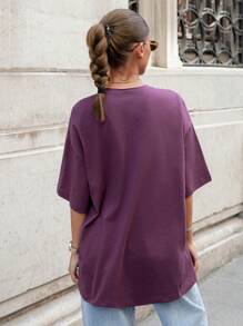 SHEIN Camisetas de mujer de manga corta con detalles impresos de unicolor