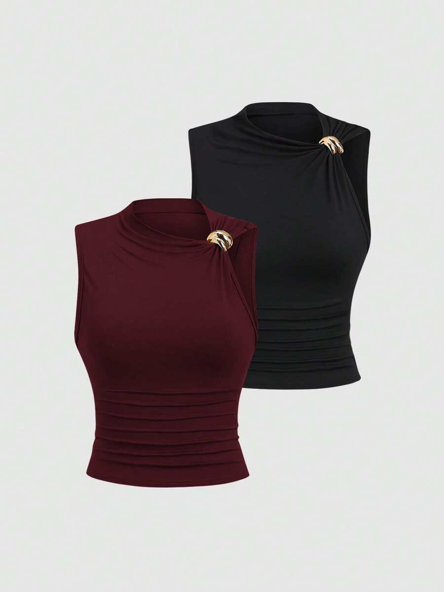 Sweetra Women's Fitted Ruched Top, Suitable For Summer - Multicolor - View 1